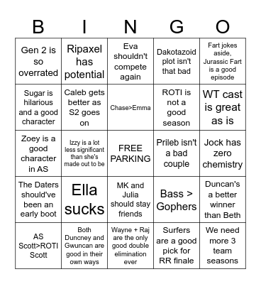 Unpopular Opinions Bingo Card