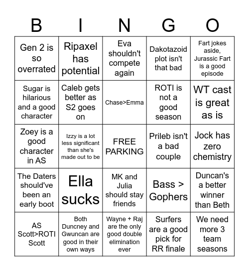 Unpopular Opinions Bingo Card