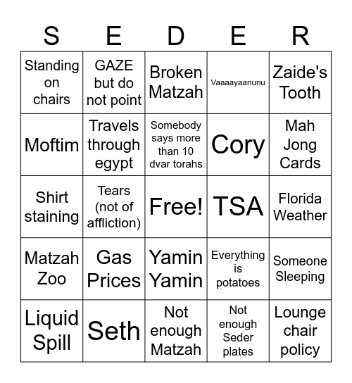 Eizikovitz Seder 2026 Bingo Card