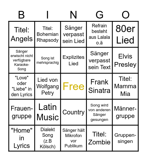 Karaoke Bingo (Deutsch) Bingo Card