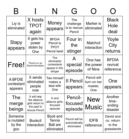 BFDI:TPOT 22 Bingo 2 Bingo Card