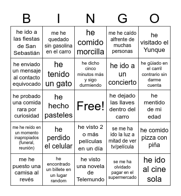 BINGO: NUNCA NUNCA Bingo Card