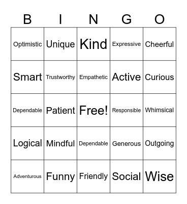 Positive Trait Bingo Card