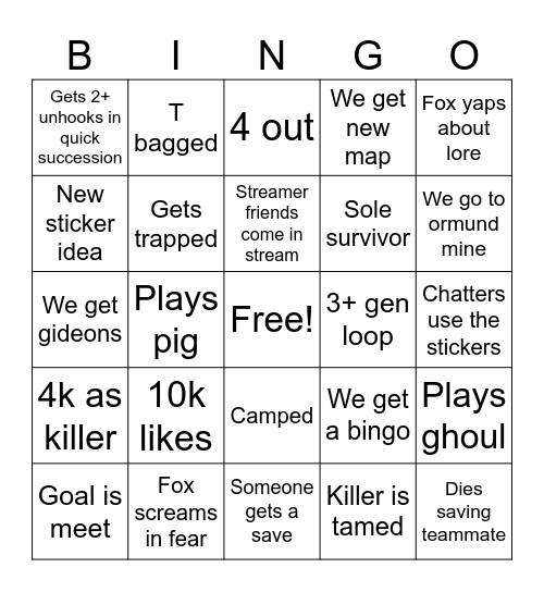 Streamingo 1 Bingo Card