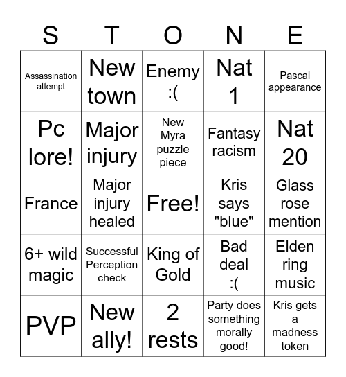 March 29th Bingo Card