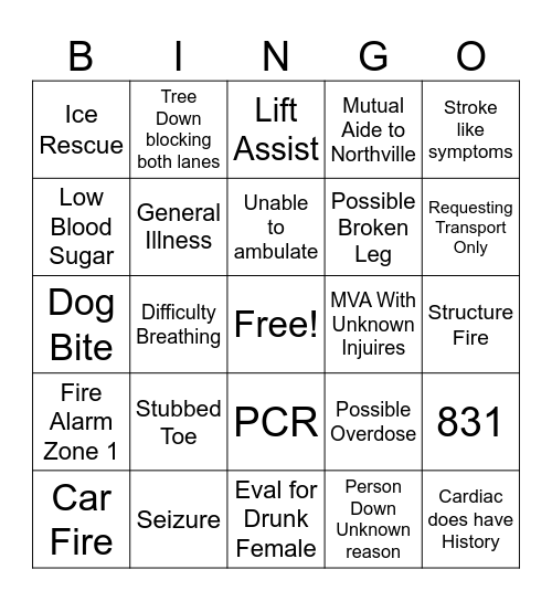 Mayfield Fire EMS Bingo Card