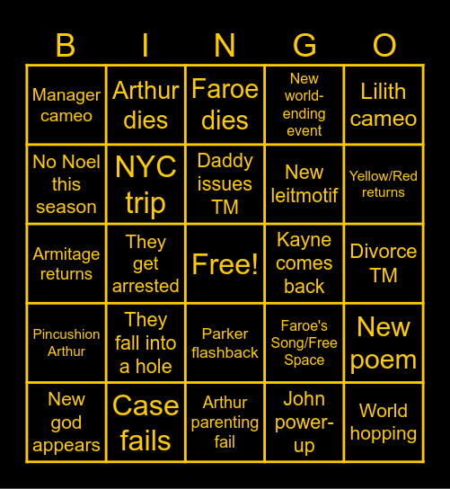 Threshold s1 bingo Card