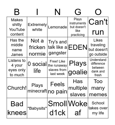 Kaden Bingo Card