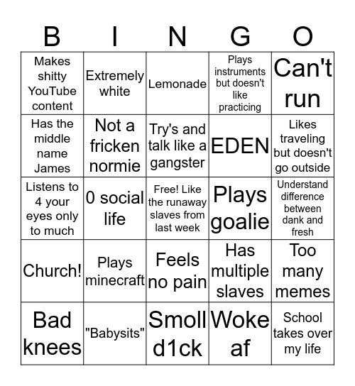 Kaden Bingo Card