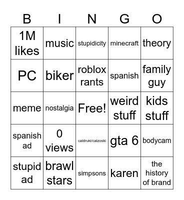 yt shorts Bingo Card