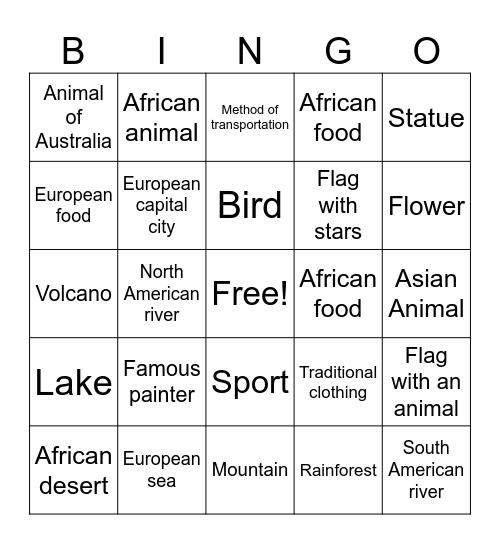 Geography Fair Bingo Card