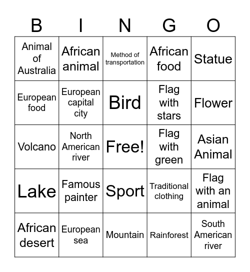 Geography Fair Bingo Card