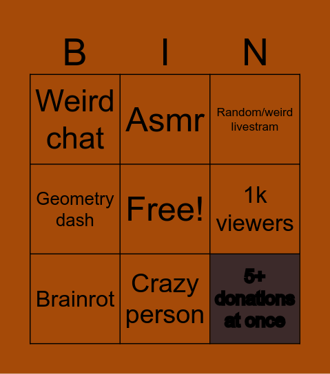Yt live bingo! Bingo Card