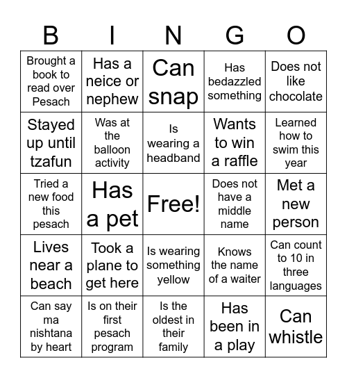 Camp Commonalities Bingo Card