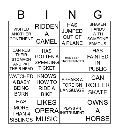 LIFE EXPERIENCE BINGO Card