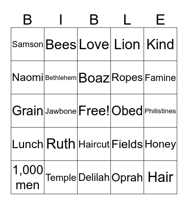 Bible Story Bingo Card