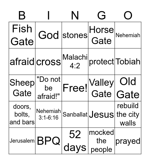 Jerusalem's Walls Rebuilt Bingo Card