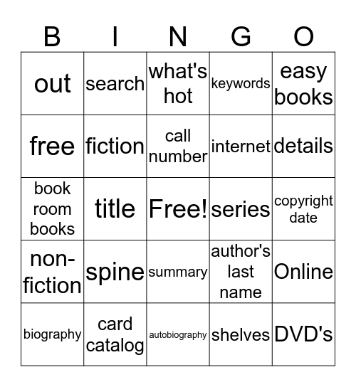 OPAC Bingo Card