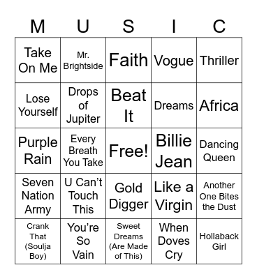 Musical Decades Bingo Card