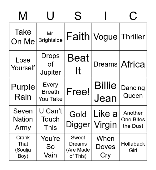 Musical Decades Bingo Card