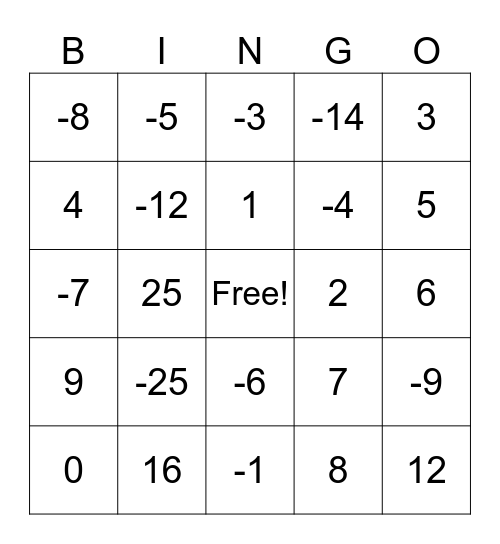 Bingo de los Z Bingo Card