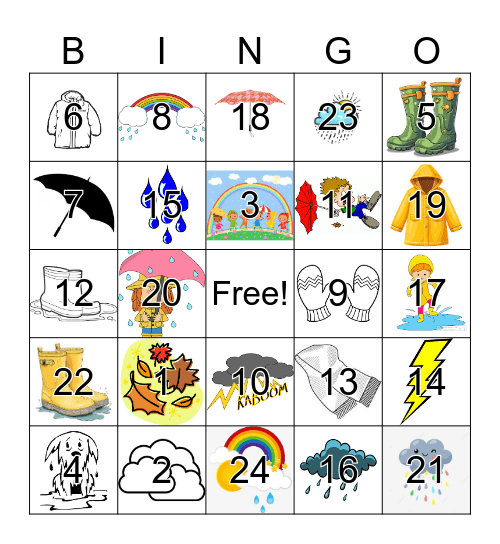 Rainy Day Bingo Card
