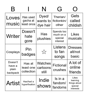 Weird kid bingo Card