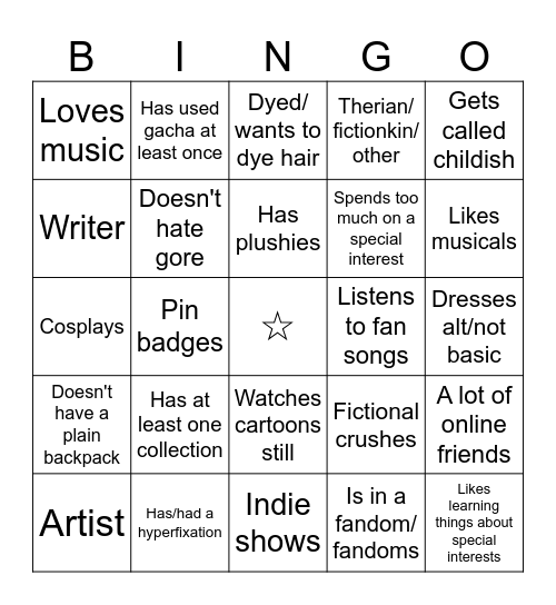 Weird kid bingo Card