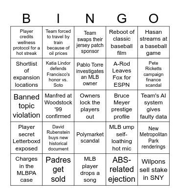 Tipping Pitches Bingo 2026 Bingo Card