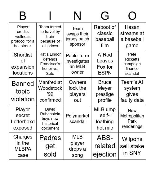 Tipping Pitches Bingo 2026 Bingo Card