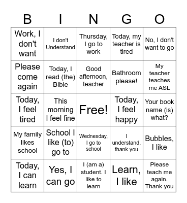 ASL Sentences - BINGO Card