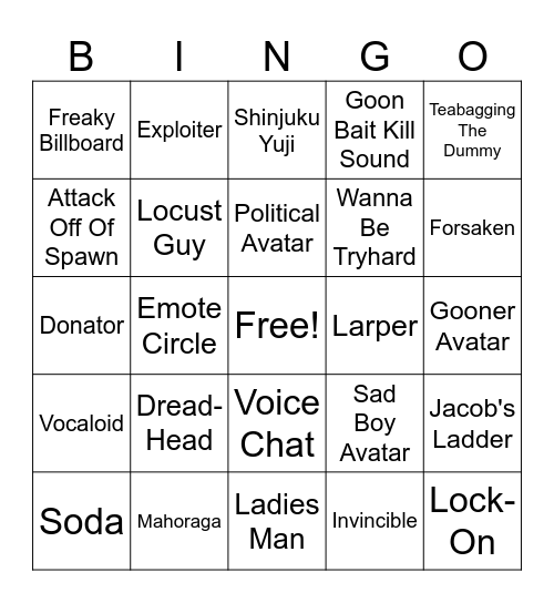 Jujutsu Shenanigans Bingo! Bingo Card