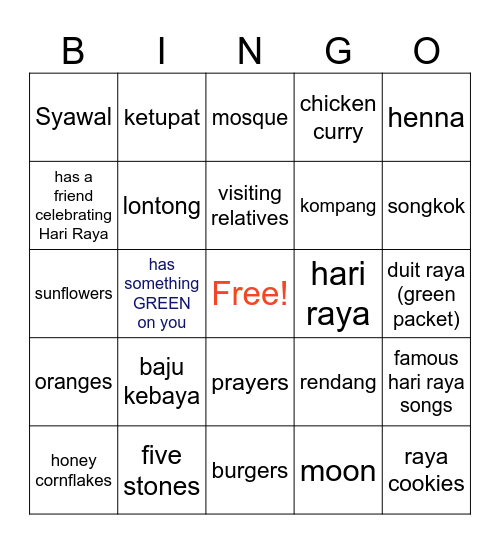 HARI RAYA BINGO Card
