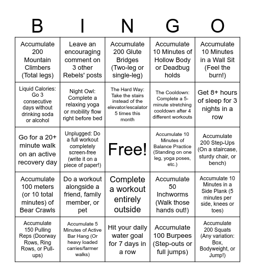 Nerd Fitness Bodyweight Bingo! Bingo Card
