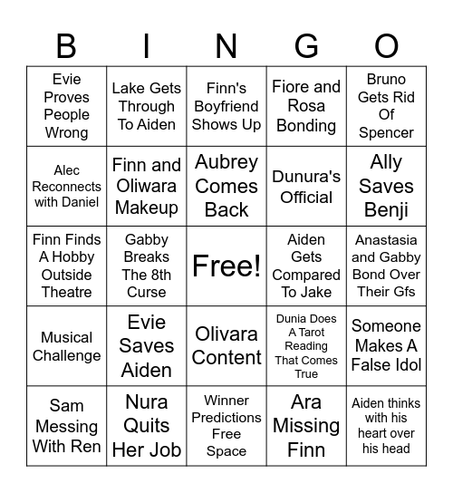 Disventure Camp Hopes Bingo Card