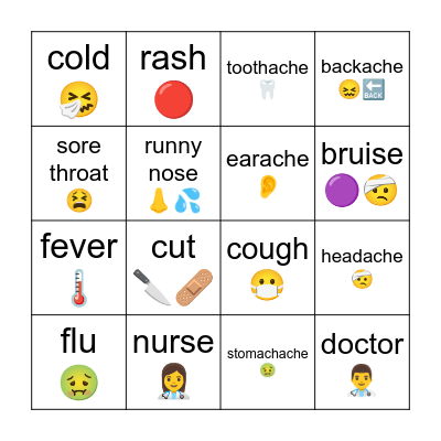 Sickness Bingo Card