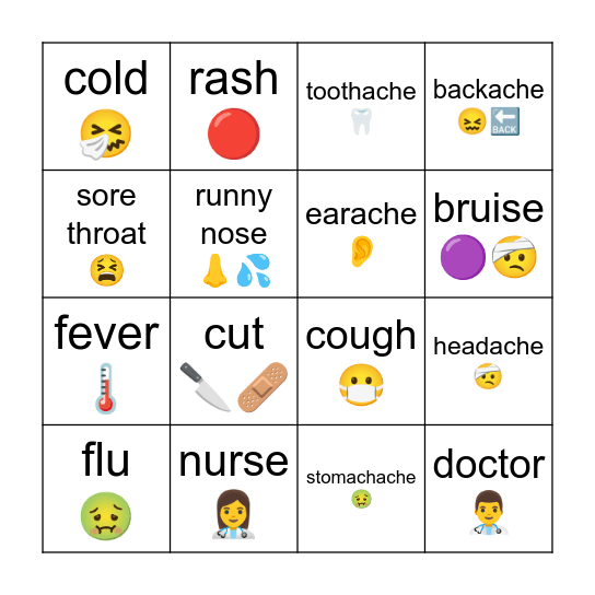 Sickness Bingo Card