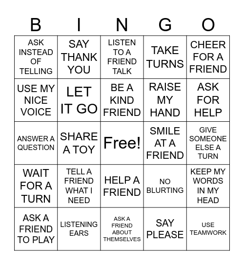 My Good Choices Bingo Card