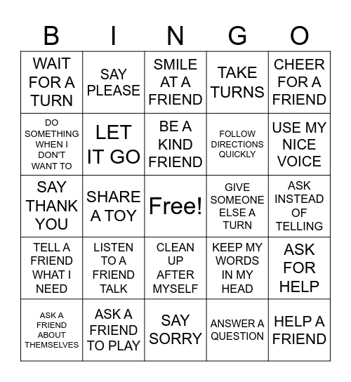 My Good Choices Bingo Card