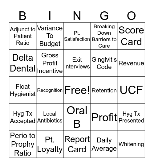 2017 Division Hygiene Goals Bingo Card