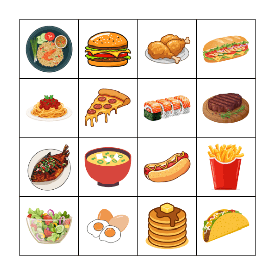 FE1 Unit 3: Food Bingo Card