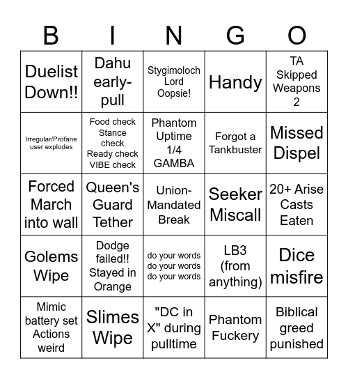 DRS Bingo Card