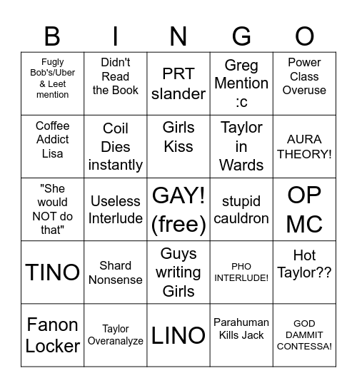 WORM FANFIC Bingo Card
