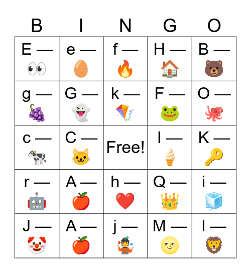 A-Q bingo Card