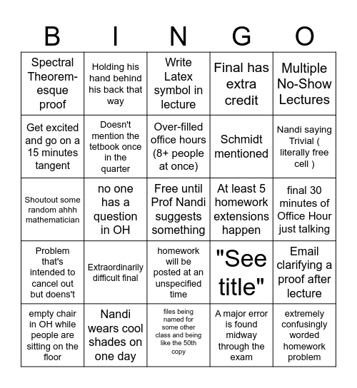 31CH Bingo Card