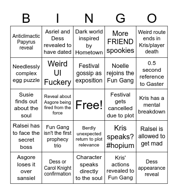 Deltarune Chapter 5 Bingo Card