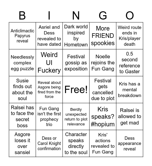 Deltarune Chapter 5 Bingo Card