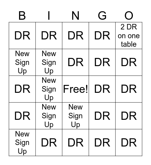 DR Rewards Bingo Card