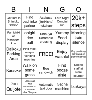 Tokyo Trip Bingo Card