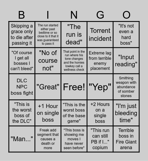 Elden Slop Crashout Bingo Card